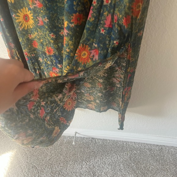 Natural Life Sz L Claire Maxi Dress Green Floral Short Sleeve Boho Sunflower - Picture 7 of 11